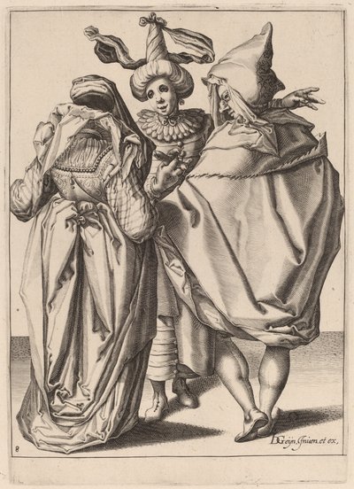 Para zwracająca się do gestykulującego młodego mężczyzny autorstwa Zacharias Dolendo after Jacques de Gheyn II