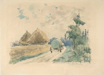 Krajobraz z wozem i stogami siana, ca. 1869-70. autorstwa Zacharie Astruc