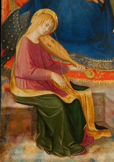 Madonna pokory z dwoma aniołami-muzykami. Szczegół: Anioł Muzyk, ok. 1450. autorstwa Zanobi Strozzi