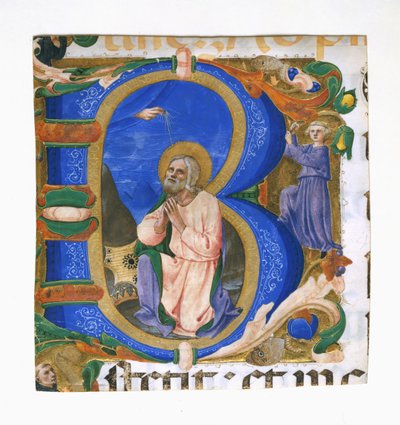 Król Dawid w modlitwie inicjałem B, ca. 1450. autorstwa Zanobi di Benedetto Strozzi