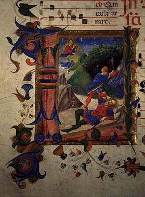 Mszał 515 22v Historyczny inicjał „L” przedstawiający Oślepienie Saula autorstwa Zanobi di Benedetto Strozzi