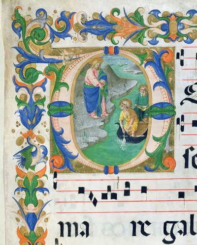 Ms 515 f.1r Cudowny Połów Ryb, z księgi chóralnej, wykonany przed 1449, detal z 88903 autorstwa Zanobi di Benedetto Strozzi