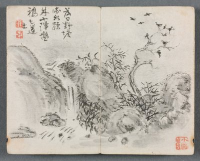 Album miniatur z postaciami i pejzażem Pejzaż wodospadu, 1822. autorstwa Zeng Yangdong