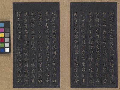 Сутра вечной жизни (У Лян Шоу Цзин) 1837 (золотая краска на синей бумаге) полировка autorstwa Zexu Lin