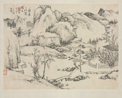 Album z pejzażami w różnych stylach: sceneria góry Changbai według Huang Gongwang, 1684. autorstwa Zha Shibiao