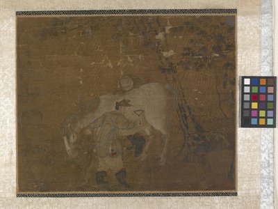 Noivos Penteando Cavalo Branco (cores sobre seda) polimento autorstwa Zhao Mengfu Chao Meng Fu or