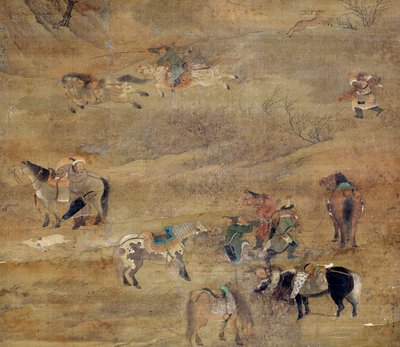 Mongolski jeździec goni konia. Szczegół. Obraz na jedwabiu Fou Tchao Mong (1254-1322). Dynastia Yuan (1206-1368 AD) Paryż, Muzeum Guimet, Narodowe Muzeum Sztuki Azjatyckiej autorstwa Zhao Mengfu Chao Meng Fu or