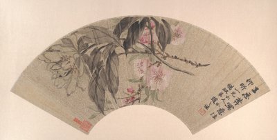 Kwiaty brzoskwini i piwonia, ca. 1860. autorstwa Zhao Zhiqian
