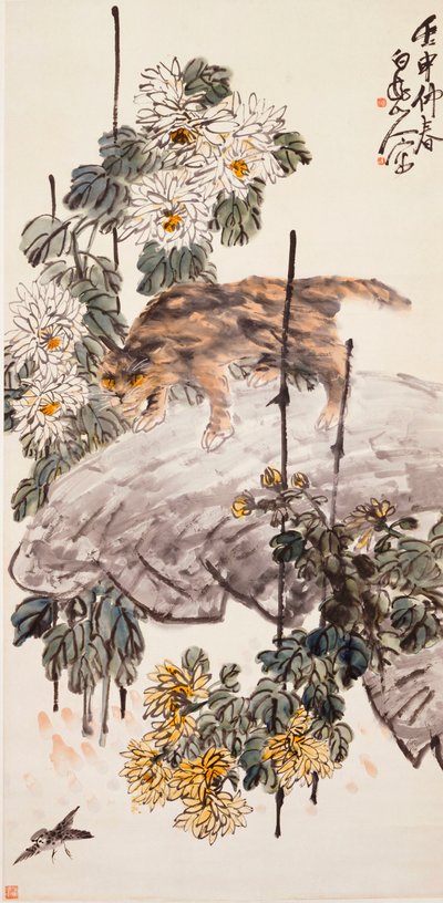 Kot, Ptak i Chryzantemy autorstwa Zhen Wang