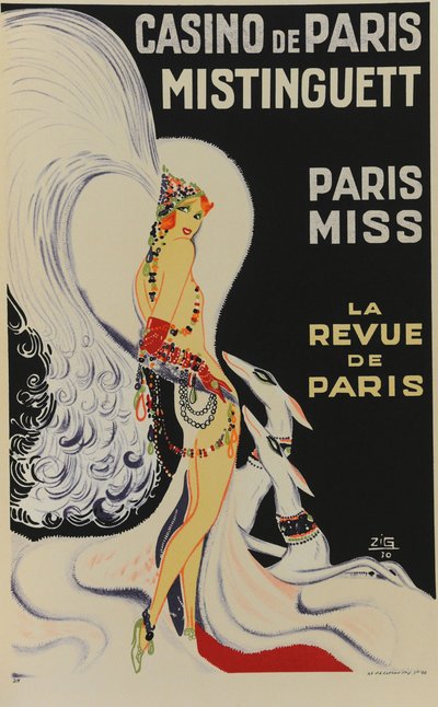 Kasyno w Paryżu. Mistinguetta. Miss Paryża, 1930. autorstwa Zig