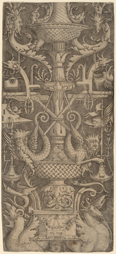 Panel ozdobny ze smokami, maskami i narzędziami wojennymi, ok. 1930 r. 1505. autorstwa Zoan Andrea