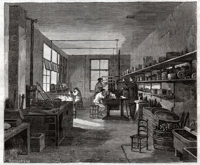 Atelier de galvanoplastie. Warsztat galwaniczny. autorstwa Frederick (attr. to) Barnard