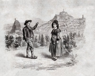 Owerniaki tańczące farsz w Puy en Velay we Francji. ok. 1900 (grawerowanie) autorstwa . .