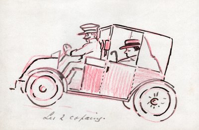 Samochód z kierowcą. ok. 1910 (rysunek) autorstwa . .