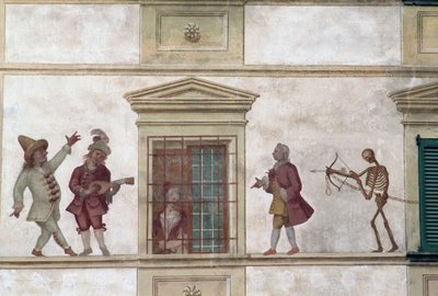 Taniec śmierci, fresk, dom Milesi, Cassiglio, Lombardia, Włochy autorstwa Georg Carl Heinrich Dollmann