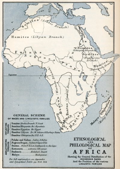 Etnologiczno-filologiczna mapa Afryki w XIX w. z „Afryki” Keitha Johnstona, opublikowana w 1884 r. autorstwa Ferdinand Georg Waldmuller