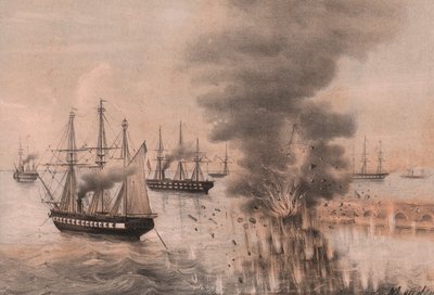 Wybuch latarni Ancona na brzegu morza, oblężenie Ancona autorstwa William Walcutt