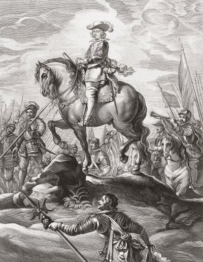 Ferdynand Austriacki prowadzący wojska nad Alpami, lipiec 1634 autorstwa . .