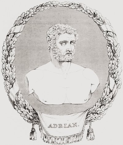 Hadrian, Publius Aelius Trajanus Hadrianus Augustus (76  138), cesarz rzymski, z „Zabytkowej Galerii Portretów i Malarstwa”, opublikowana w 1808 r. autorstwa Ferdinand Georg Waldmuller