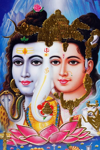 Hinduski bóg Shiva i bogini Parvathi. autorstwa . .