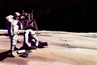 Załogowy lot kosmiczny, USA, Apollo, Ogólne wrażenie artysty o astronautach pracujących na Księżycu autorstwa Ferdinand Georg Waldmuller