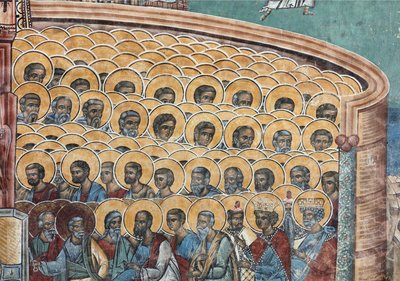 Klasztor (manastirea Voronet). Kościół. Zewnętrzny. Malowidła ścienne. Strona zachodnia. Szczegół. autorstwa . .