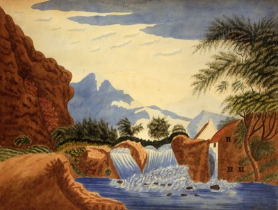 Scena górska i koło wodne, ok. 1820-70 (akwarela na papierze) autorstwa . .