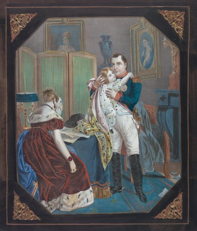 Napoleon i cesarzowa Marie-Louise z królem Rzymu, ok. 1860 (litografia) autorstwa . .