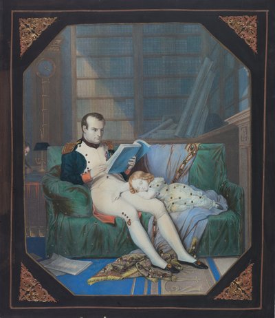 Napoleon w swoim gabinecie z królem Rzymu, ok. 1860 (litografia) autorstwa . .