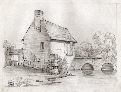 Dom chłopski na brzegu rzeki. ok. 1830 (ilustracja) autorstwa . .