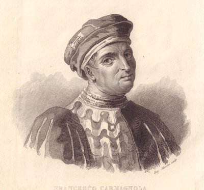 Portret włoskiego dowódcy wojskowego Francesco da Bussone znanego również jako Carmagnola (1380-1432), miedzioryt E Silvestri z malarstwa autorstwa William Walcutt