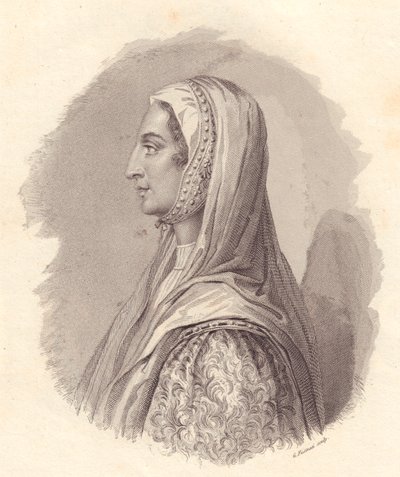 Portret włoskiej szlachcianki Beatrice Lascaris di Tenda (1372-1418), miedzioryt G Fusinati z portretu wydanego przez Antonio Campo autorstwa William Walcutt