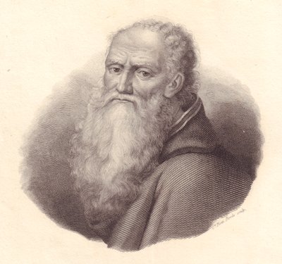 Portret włoskiego malarza Bernardino Luiniego (ok. 1481-1532), miedzioryt autorstwa Cateriny Piotti-Pirola z autoportretu Luiniego autorstwa William Walcutt