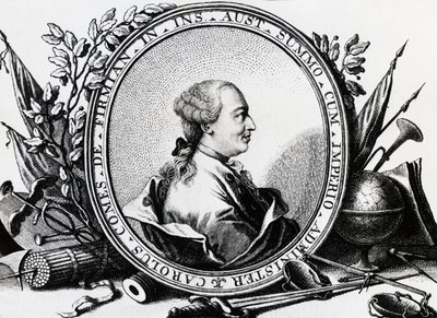 Portret Karla Josepha von Firmiana (1716-1782), austriackiego polityka, rycina autorstwa William Walcutt