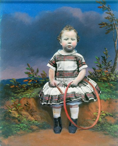 Portret dziecka z obręczą, ambrotypia ręcznie kolorowana, ok. 1860 autorstwa Ferdinand Georg Waldmuller