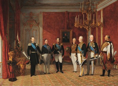 Przyjęcie wielkiego księcia Aleksandra Nikołajewicza przez księcia Metternicha w wiedeńskim Hofburgu w 1839 r. autorstwa Фердинанд Георг Вальдмюллер