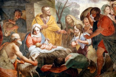 Bazylika Santa Maria delle Vigne. Szopka. Obraz. Genua. Włochy. autorstwa . .