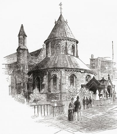 Kościół Temple, Londyn, Anglia, widziany tutaj w XIX wieku. autorstwa . .