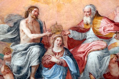 Koronacja Matki Boskiej. Świeży. Bazylika Santissima Annunziata del Vastato. Genua. Włochy. autorstwa . .