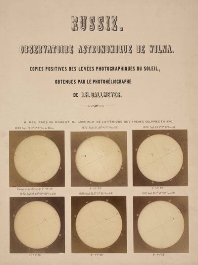 Słońce sfotografowane heliografem Dallmeyera, Wilno, Litwa autorstwa Frederick (attr. to) Barnard