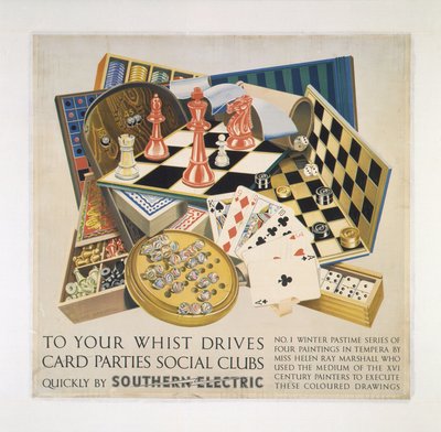Do waszych Whist Drives, Card Parties, Social Clubs", plakat SR autorstwa Frederick (attr. to) Barnard