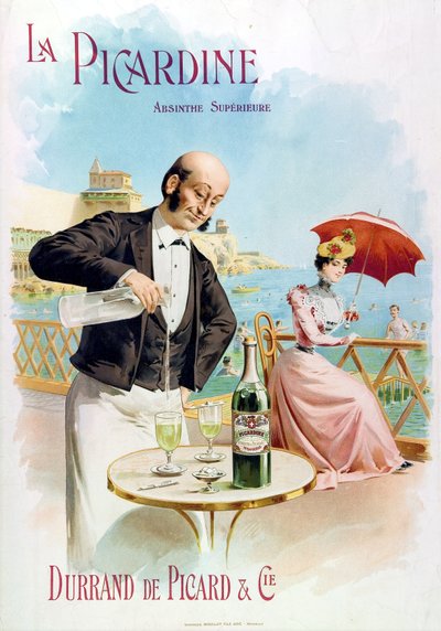 Kelner w kawiarni przygotowuje szklankę absyntu autorstwa Frederick (attr. to) Barnard
