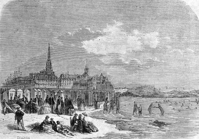 Widok kąpiących się na plaży Saint Malo autorstwa . .