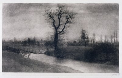 „Zimowy krajobraz: samotne drzewo przy zakolu rzeki” autorstwa Ferdinand Georg Waldmuller