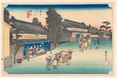 Narumi, miejsce słynące z tkanin, na pięćdziesięciu trzech stacjach Tokaido Road autorstwa Hiroshige