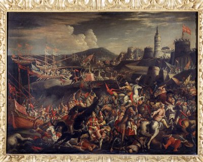 Atak Saracenów na Maltę, broniony przez joannitów w 1565 r. autorstwa Italian School