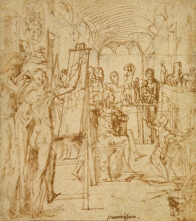 Wnętrze pracowni malarskiej autorstwa Parmigianino