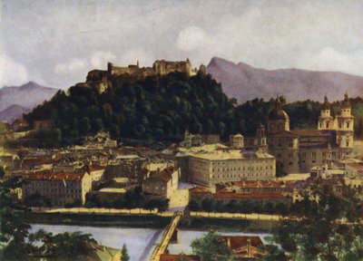 Widok na Salzburg i Hohen-Salzburg, Austria autorstwa after A. Langfier