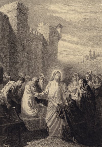 Chrystus wskrzesza Syna Wdowy autorstwa after Albert Robida