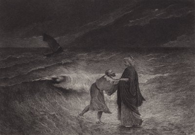 Jezus i św. Piotr nad morzem autorstwa after Albert Robida